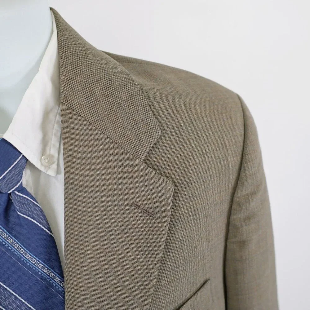 Chaps Ralph Lauren Wool Tan Gray Birdseye Check 40R 2 Button Sport Coat / Blazer